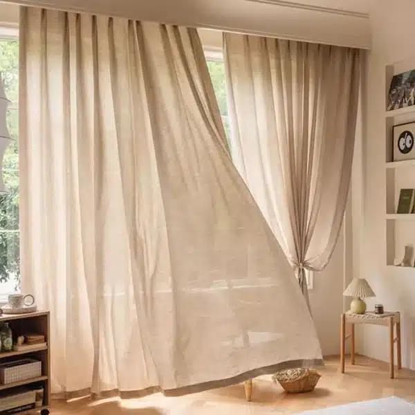 beige velvet curtains