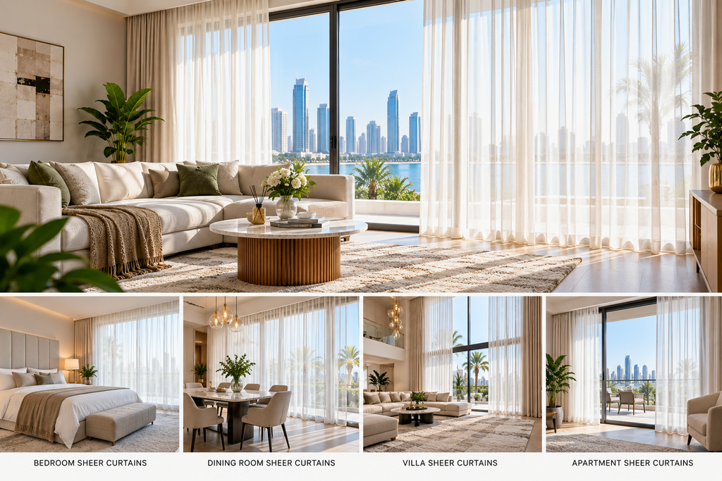 Sheer curtains in a modern luxury interior in Abu Dhabi