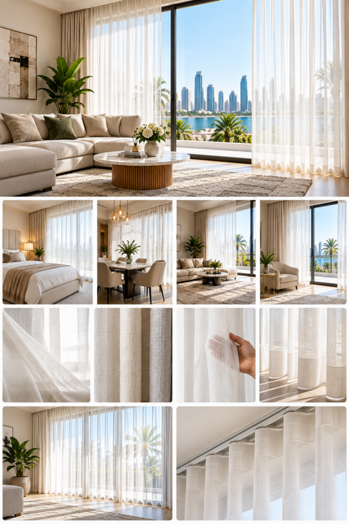 Sheer curtains in a modern luxury interior in Abu Dhabi